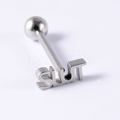 Word SLUT 304 Stainless Steel Straight Barbell 15 Gauge Piercing Tongue Rings for Women Men WG8A634-01-1