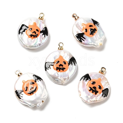 Baroque Style Natural Keshi Pearl Pendants with Enamel PEAR-G013-02F-1