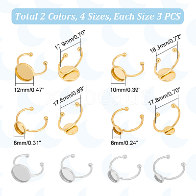 24Pcs 8 Styles Stainless Steel Ring Components STAS-UN0047-48-1