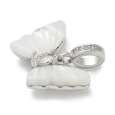 Brass Pave White Shell Butterfly European Dangle Charms KK-M308-13P-1