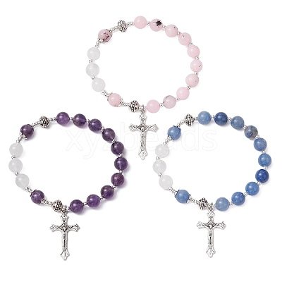 3Pcs Natural Mixed Gemstone Beaded Bracelets BJEW-TA00564-1