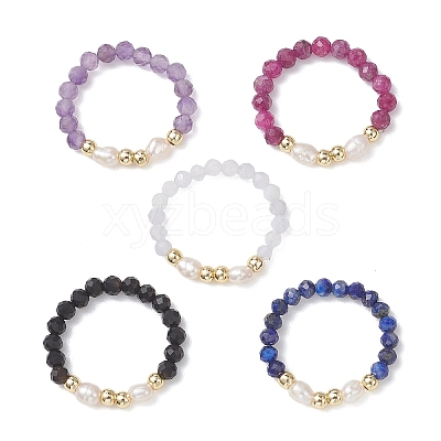 Natural Mixed Gemstone Finger Rings RJEW-JR00971-1
