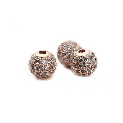 Round Brass Micro Pave Cubic Zirconia Beads ZIRC-N016-01RG-8mm-1