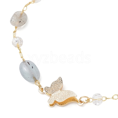 5Pcs 5 Styles Handmade Glass & Opalite & Natural Morganite & Dyed Green Agate & Labradorite & Amethyst Nuggets Beads Necklaces BJEW-JB12461-1