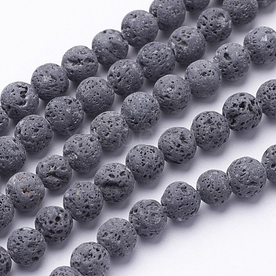 Unwaxed Natural Lava Rock Bead Strands X-G-F309-6mm-1