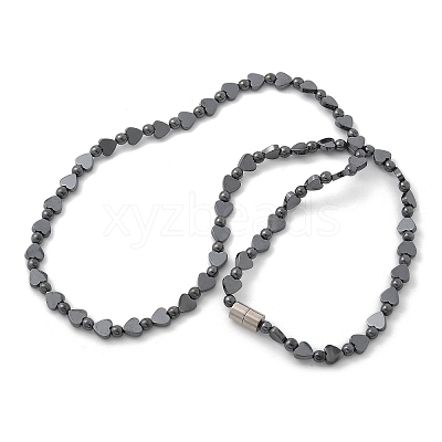 Round Heart Synthetic Non-Magnetic Hematite Beaded Necklaces NJEW-R020-02-1
