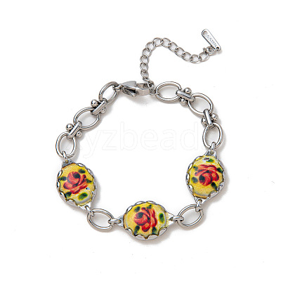 304 Stainless Steel Enamel Link Bracelets for Women WGE16A1-03-1
