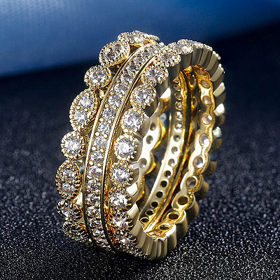3Pcs 3 Styles Brass Micro Pave Clear Cubic Zirconia Finger Rings for Women FS-WG3CB6F-02-1