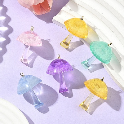 10Pcs 5 Colors Luminous Epoxy Resin Mushroom Pendants RESI-YW0004-19-1