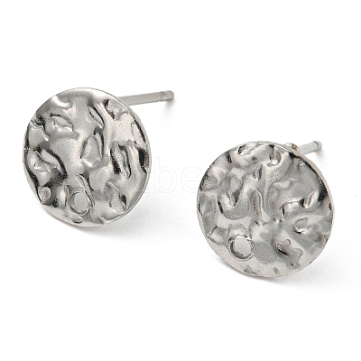 Non-Tarnish 201 Stainless Steel Textured Flat Round Stud Earring Findings EJEW-H096-03P-1