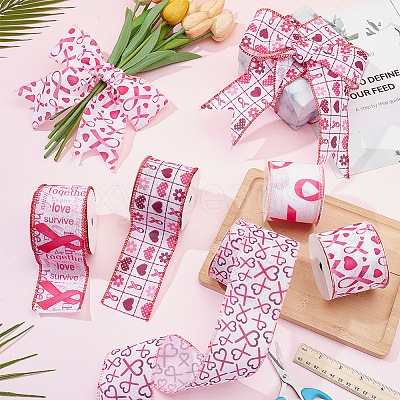 5 Rolls 5 Styles Printed Polyester Grosgrain Ribbon OCOR-PH0006-02-1