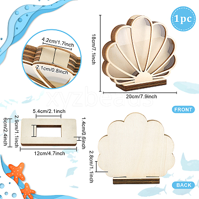 Wood & Acrylic Shell Shape Display Box AJEW-WH0650-32-1