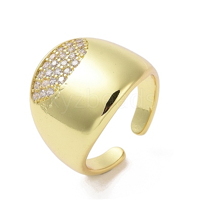 Brass Micro Pave Clear Cubic Zirconia Open Cuff Ring for Women RJEW-M165-03A-G-1