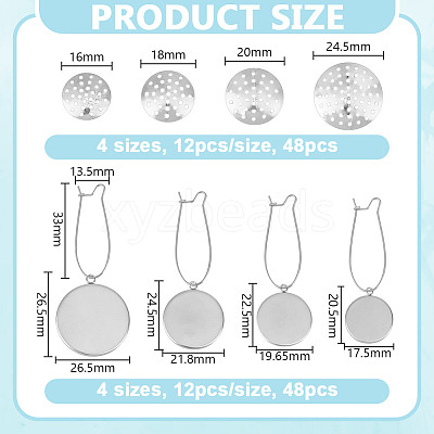 48Pcs 4 Styles 304 Stainless Steel Hoop Earring EJEW-DR00001-1