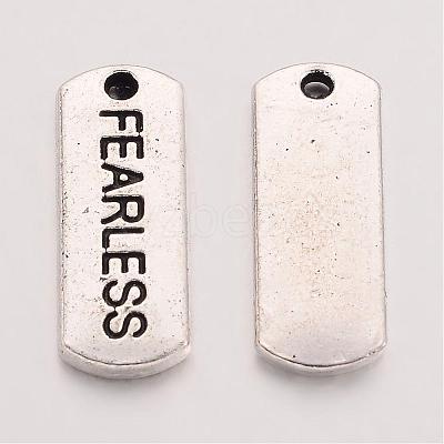 Tibetan Style Alloy Rectangle with Word Fearless Pendants TIBEP-Q043-064-RS-1