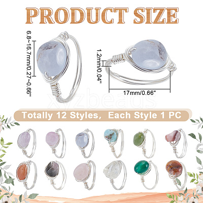 12Pcs Natural Gemstone Finger Rings RJEW-HY00003-1