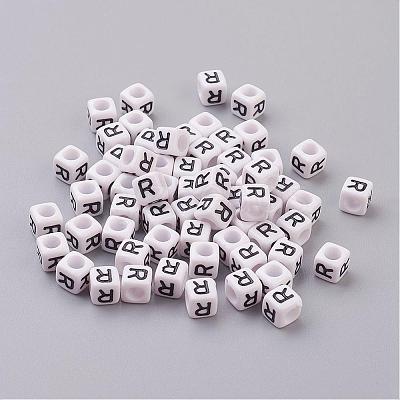 Letter R White Cube Letter Acrylic Beads X-PL37C9308-R-1