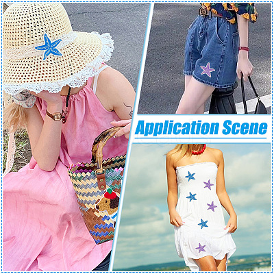 16Pcs 2 Colors Starfish Self Adhesive Computerized Embroidery Cloth Iron on/Sew on Patches DIY-FG0008-18-1