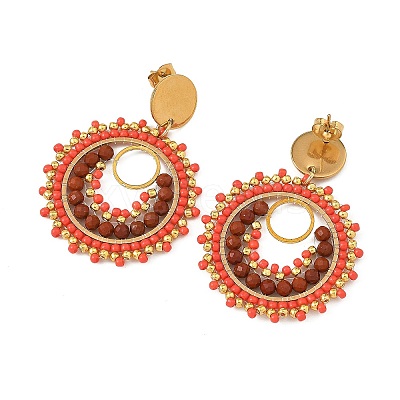304 Stainless Steel with Glass Seed Beads Stud Earrings EJEW-MZ00761-02-1