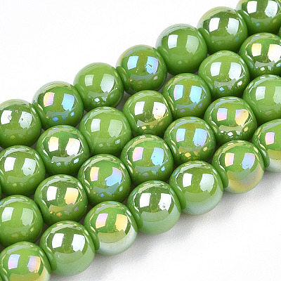 Electroplate Opaque Glass Beads Strands GLAA-T032-P10mm-AB06-1