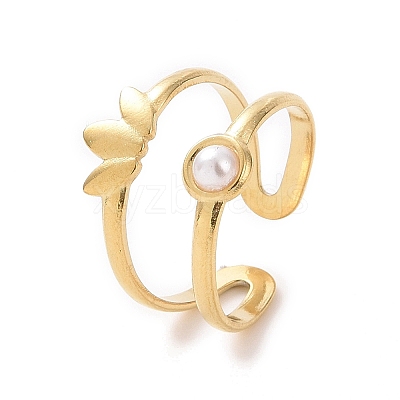Plastic Imitation Pearl Beaded Leaf Open Cuff Ring KK-A181-VF508-1