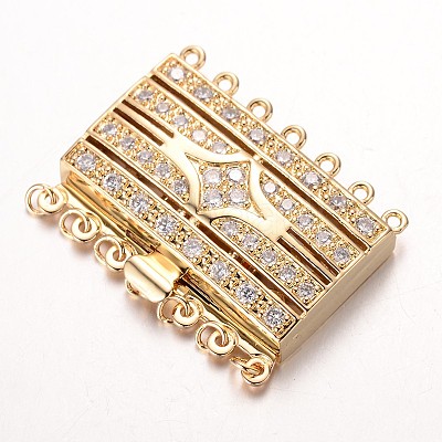 Brass Cubic Zirconia Box Clasps ZIRC-O020-09G-NR-1