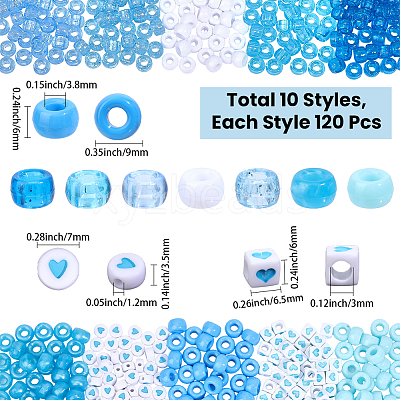1200Pcs 10 Styles Opaque Plastic and Opaque Acrylic Beads KY-PA0001-15B-1