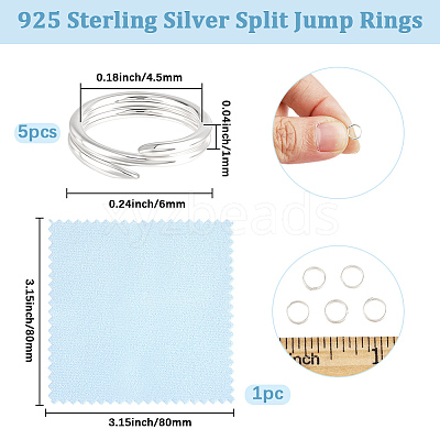 5Pcs 925 Sterling Silver Split Jump Rings STER-BBC0009-45B-1
