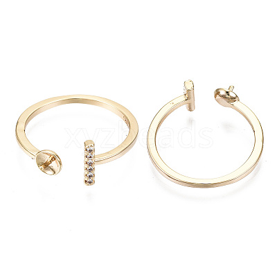 Brass Micro Clear Cubic Zirconia Cuff Finger Rings Setting KK-T056-52G-NF-1