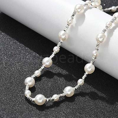 304 Stainless Steel & ABS Plastic Imitation Pearl Round Beded Necklaces for Women NJEW-S442-11P-1