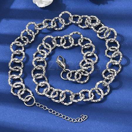 12MM Women's 304 Stainless Steel Textured Ring Link Chain Necklaces NJEW-A067-04P-1