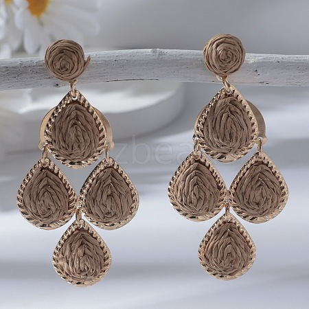 Teardrop Alloy Raffia Dangle Stud Earrings FS-WG86BCE-10-1