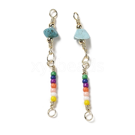 Natural Turquoise & Glass Connector Charms KK-P242-29G-1