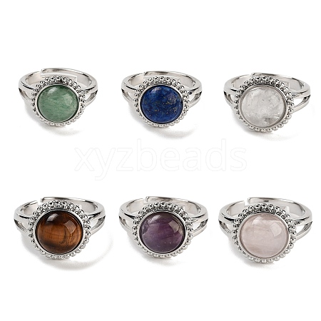 Natural Mixed Stone Round Adjustable Rings RJEW-K271-02P-1