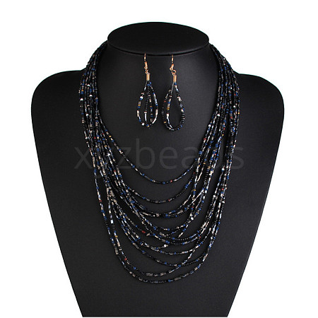 Bohemian Style Glass Seed Beaded Multilayer Necklaces & Teardrop Dangle Earrings Sets WG1B7AB-01-1