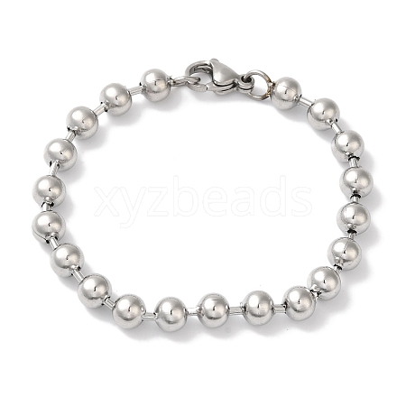304 Stainless Steel Beads Ball Chain Bracelets for Women BJEW-B092-02A-P-1
