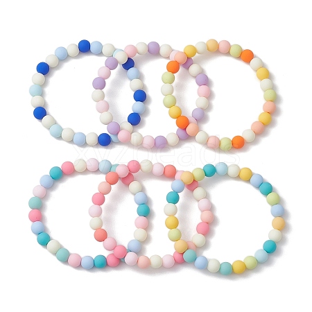 6Pcs 6 Colors 8mm Round Imitated Silicone Acrylic Beaded Stretch Bracelet Sets BJEW-JB10792-1