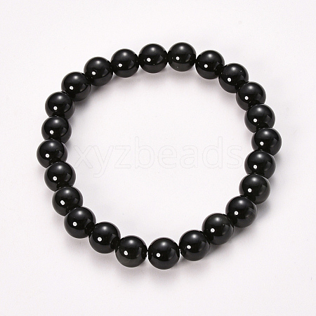 Natural Obsidian Beaded Stretch Bracelets X-BJEW-Q692-12-8mm-1