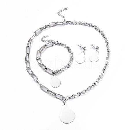 Non-Tarnish 304 Stainless Steel Paperclip Chains & Cable Chain Jewelry Sets SJEW-K153-58P-1