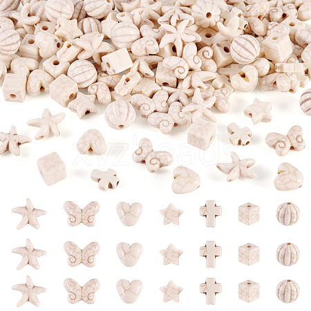 140Pcs 7 Styles Synthetic Howlite Beads G-TA0002-66-1
