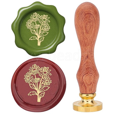 Brass Wax Seal Stamps with Rosewood Handle AJEW-WH0412-0105-1