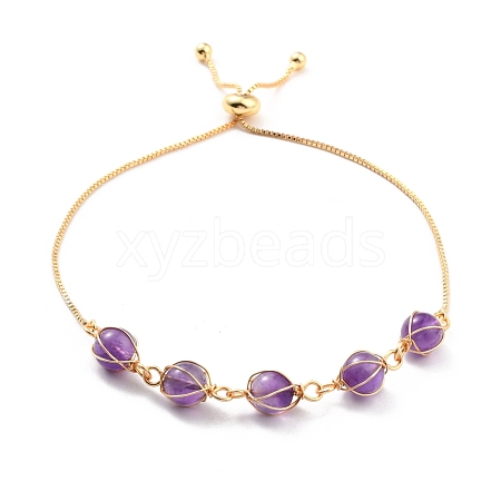 Natural Amethyst Wrapped Bracelets BJEW-A122-10B-1