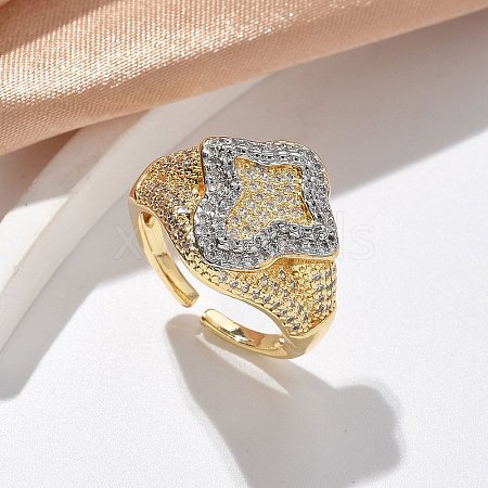 Brass Micro Pave Clear Cubic Zirconia Cuff Rings for Women RJEW-U041-03G-1