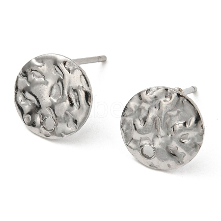 Non-Tarnish 201 Stainless Steel Textured Flat Round Stud Earring Findings EJEW-H096-03P-1