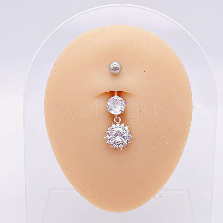 304 Stainless Steel Micro Pave Cubic Zirconia Belly Rings WGADED5-06-1