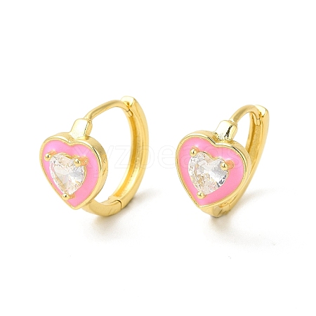 Enamel Heart Hoop Earrings with Clear Cubic Zirconia EJEW-E270-03G-03-1