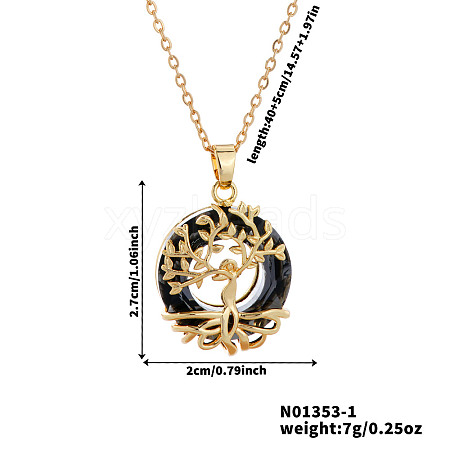 Elegant Brass & Glass Hollow Design Tree Pendant Necklaces WX2591-1-1