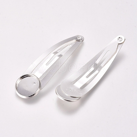 Alloy Snap Hair Clips with Blank Round Settings MAK-WH0007-09S-1