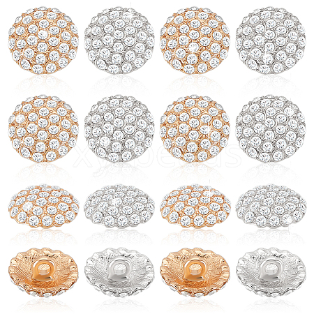 AHADERMAKER 16Pcs 2 Colors 1-Hole Alloy Rhinestone Shank Buttons BUTT-GA0001-17-1