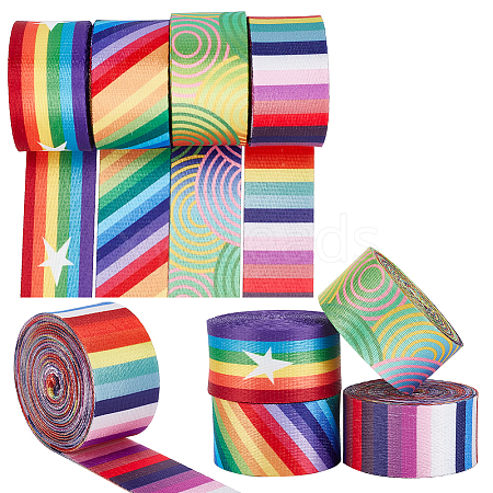 WADORN 4 Rolls 4 Styles 3M Double Face Printed Polyester Ribbons SRIB-WR0001-05-1